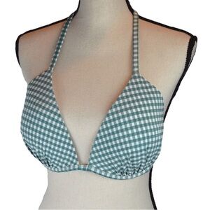 36D Shade & Shore Gingham Check Underwire Pleated‎ Halter Tie Bikini Top